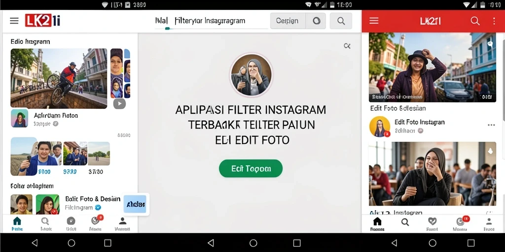 Tampilan antarmuka LK21 dengan berbagai filter menarik untuk edit foto.