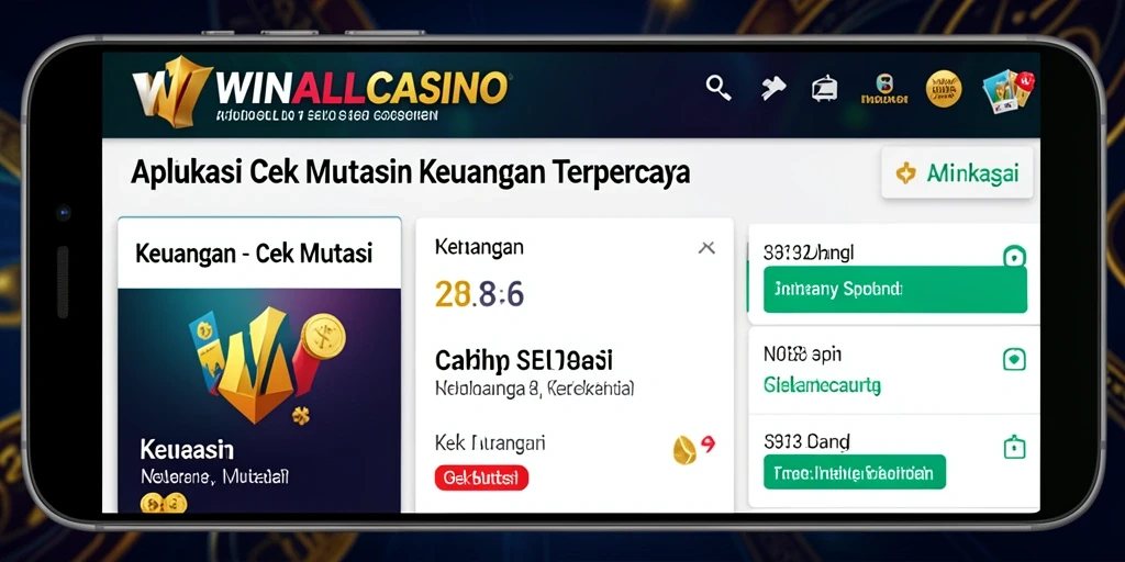 Tampilan antarmuka aplikasi WINALLCASINO untuk cek mutasi keuangan.