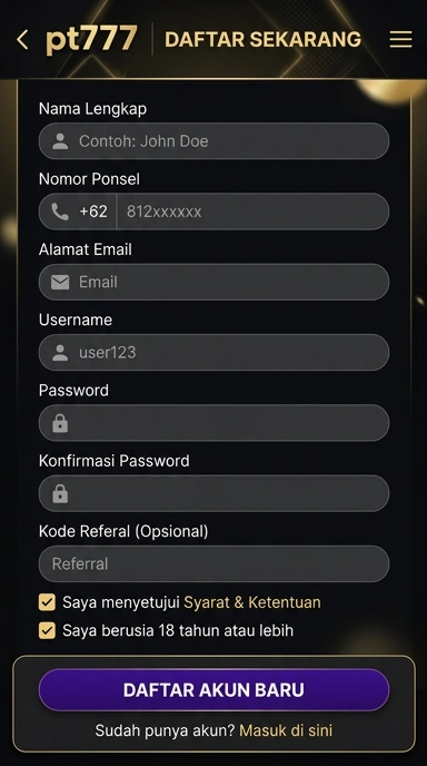 Panduan Registrasi Akun Baru pt777 untuk Pengguna Android